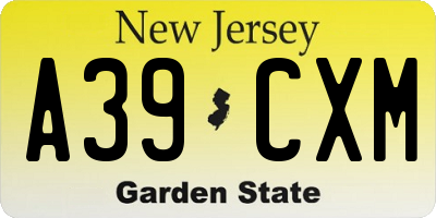 NJ license plate A39CXM