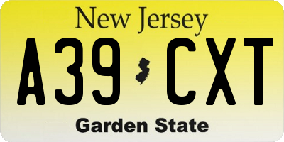 NJ license plate A39CXT