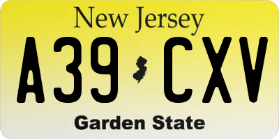NJ license plate A39CXV