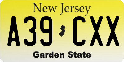 NJ license plate A39CXX