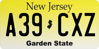 NJ license plate A39CXZ