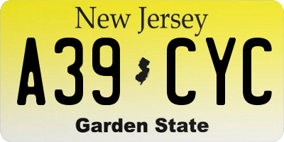 NJ license plate A39CYC