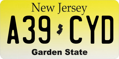 NJ license plate A39CYD