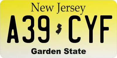 NJ license plate A39CYF