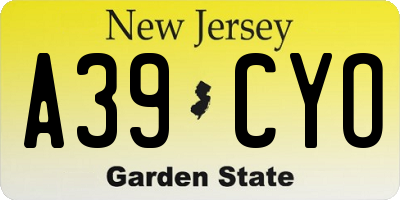 NJ license plate A39CYO