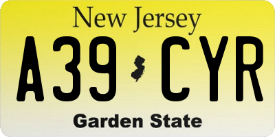 NJ license plate A39CYR