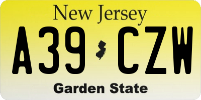 NJ license plate A39CZW