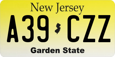 NJ license plate A39CZZ