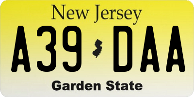 NJ license plate A39DAA