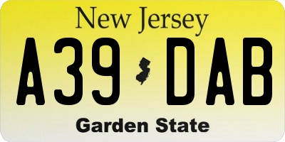 NJ license plate A39DAB