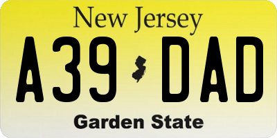 NJ license plate A39DAD