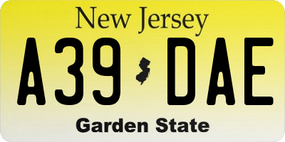 NJ license plate A39DAE