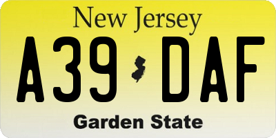 NJ license plate A39DAF