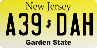NJ license plate A39DAH