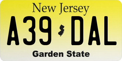 NJ license plate A39DAL