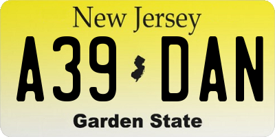 NJ license plate A39DAN