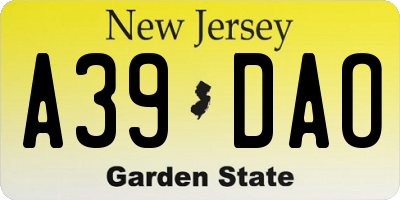 NJ license plate A39DAO