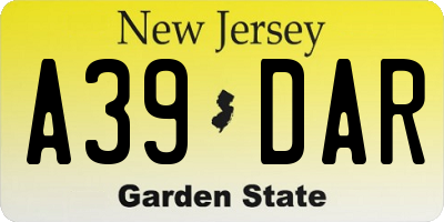 NJ license plate A39DAR