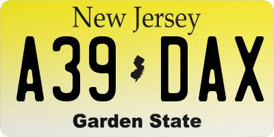 NJ license plate A39DAX