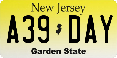 NJ license plate A39DAY