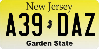 NJ license plate A39DAZ