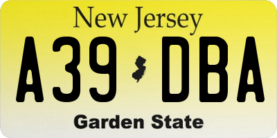 NJ license plate A39DBA