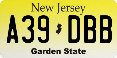 NJ license plate A39DBB