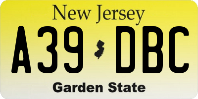 NJ license plate A39DBC