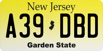 NJ license plate A39DBD