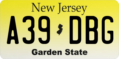 NJ license plate A39DBG