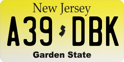 NJ license plate A39DBK