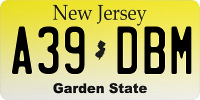 NJ license plate A39DBM