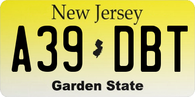 NJ license plate A39DBT