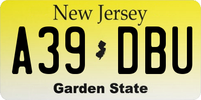 NJ license plate A39DBU