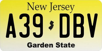NJ license plate A39DBV