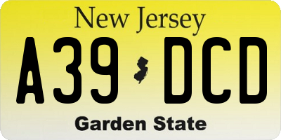 NJ license plate A39DCD