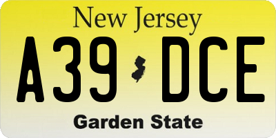 NJ license plate A39DCE