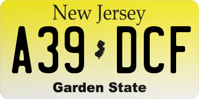 NJ license plate A39DCF