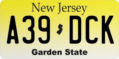 NJ license plate A39DCK