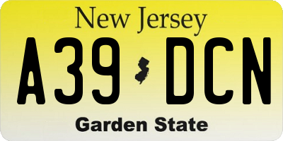 NJ license plate A39DCN