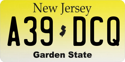 NJ license plate A39DCQ
