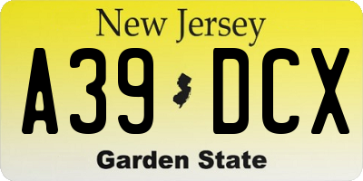 NJ license plate A39DCX