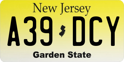 NJ license plate A39DCY