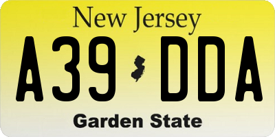 NJ license plate A39DDA
