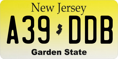 NJ license plate A39DDB