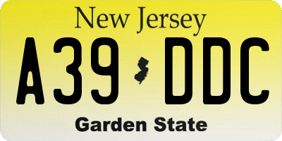 NJ license plate A39DDC