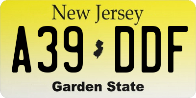 NJ license plate A39DDF
