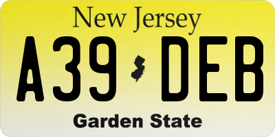 NJ license plate A39DEB