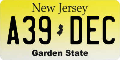 NJ license plate A39DEC