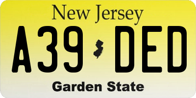 NJ license plate A39DED